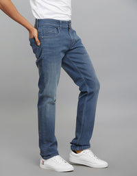 Petrol 5 Pocket Mid-Rise Slim Straight Fit Stretch Jeans