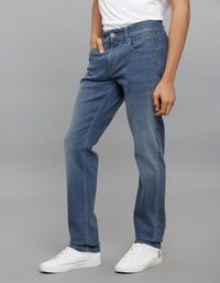 Petrol 5 Pocket Mid-Rise Slim Straight Fit Stretch Jeans