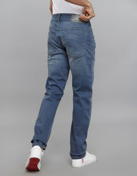 Petrol 5 Pocket Mid-Rise Slim Straight Fit Stretch Jeans