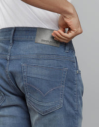 Petrol 5 Pocket Mid-Rise Slim Straight Fit Stretch Jeans
