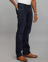 Dark Blue 5 Pocket Mid Rise Loose Boot Leg Stretch Jeans
