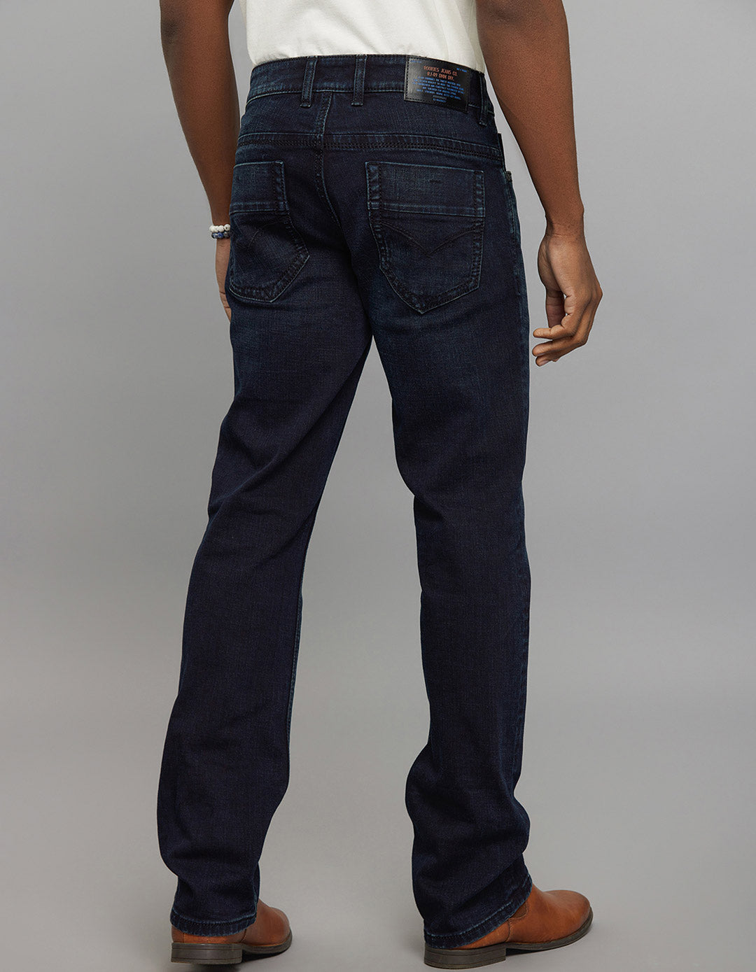 Dark Blue 5 Pocket Mid Rise Loose Boot Leg Stretch Jeans