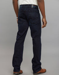 Dark Blue 5 Pocket Mid Rise Loose Boot Leg Stretch Jeans