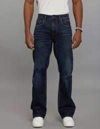 Dark Blue 5 Pocket Midrise Loose Fit Stretch Jeans