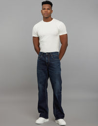 Dark Blue 5 Pocket Midrise Loose Fit Stretch Jeans