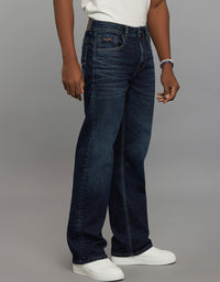 Dark Blue 5 Pocket Midrise Loose Fit Stretch Jeans