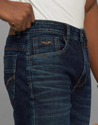 Dark Blue 5 Pocket Midrise Loose Fit Stretch Jeans