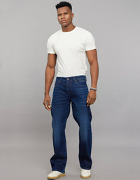 Dark Blue 5 Pocket Midrise Loose Fit Stretch Jeans