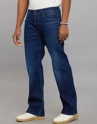 Dark Blue 5 Pocket Midrise Loose Fit Stretch Jeans