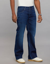 Dark Blue 5 Pocket Midrise Loose Fit Stretch Jeans