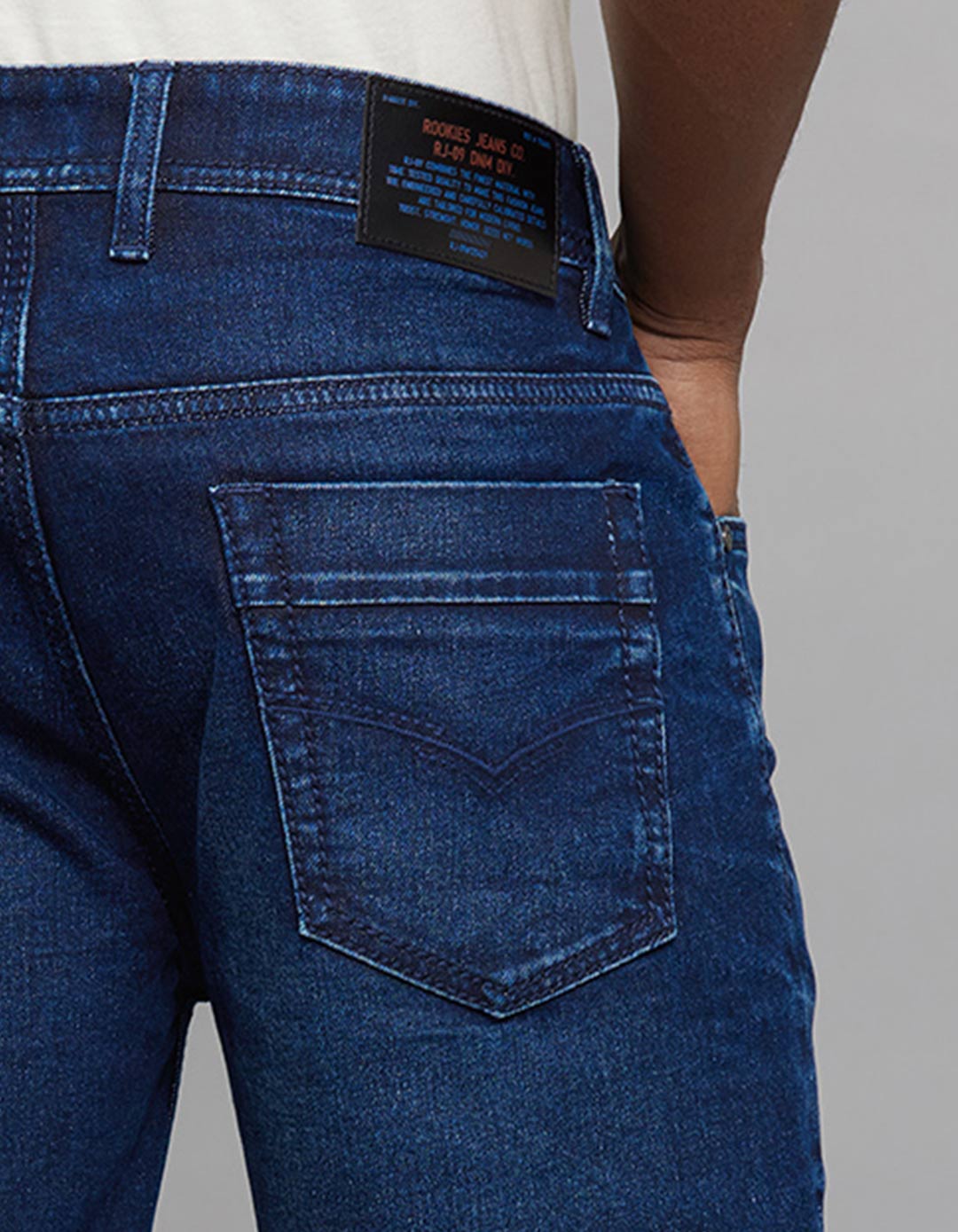 Dark Blue 5 Pocket Midrise Loose Fit Stretch Jeans