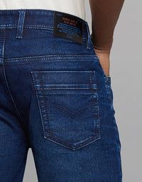 Dark Blue 5 Pocket Midrise Loose Fit Stretch Jeans