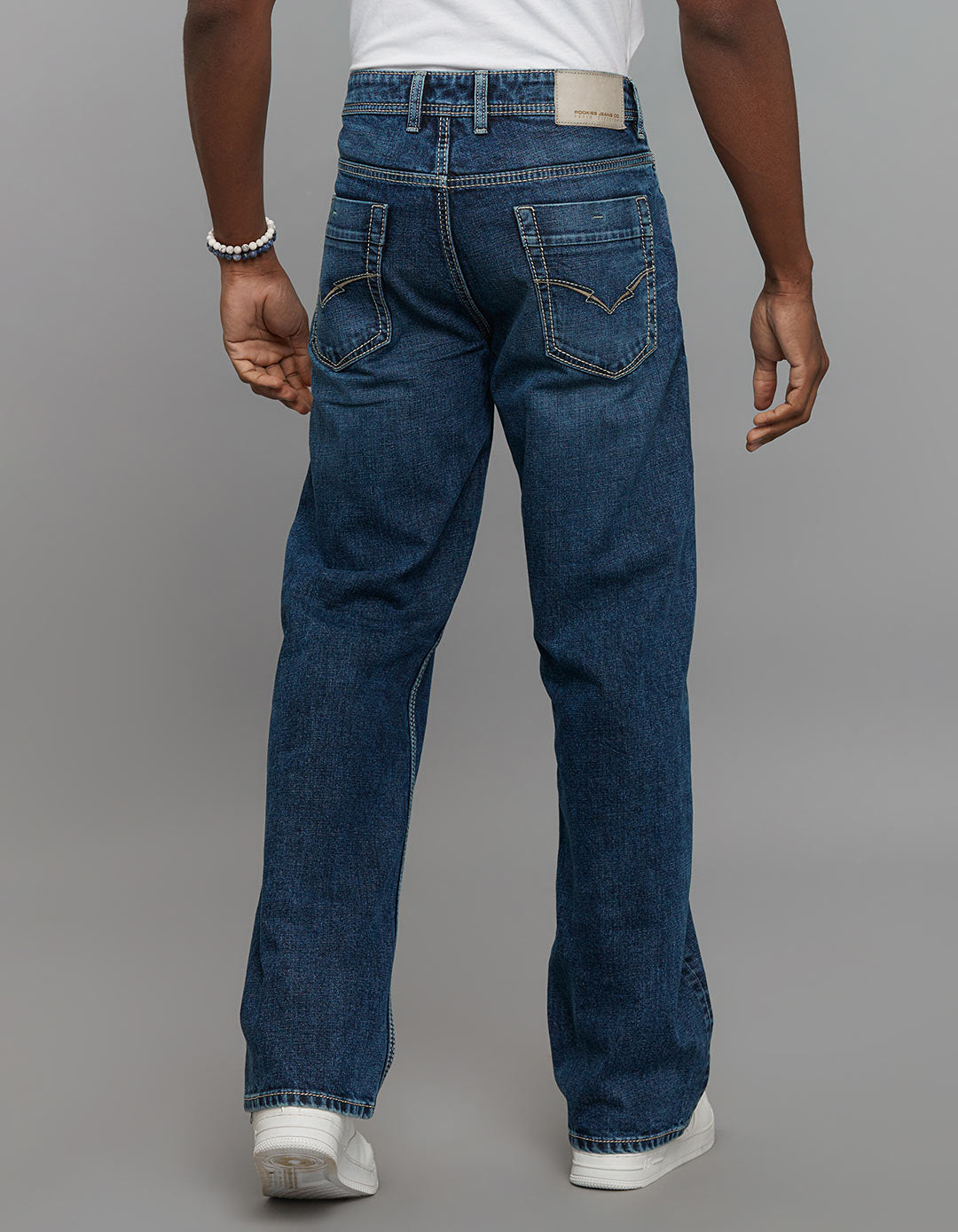 Medium Blue 5 Pocket Midrise Loose Fit Stretch Jeans