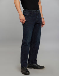 Dark Blue Midrise, Comfort And Straight Fit Stretch Jeans