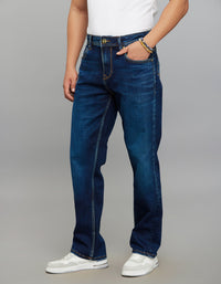 Dark Blue 5 Pocket Cropped Mid Rise, Comfort & Straight Fit Stretch Jeans