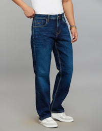 Dark Blue 5 Pocket Cropped Mid Rise, Comfort & Straight Fit Stretch Jeans