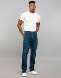 Dark Blue 5 Pocket Midrise, Comfort And Straight Fit Stretch Jeans