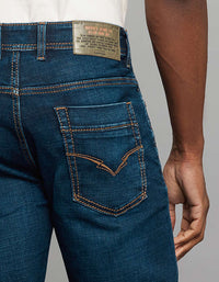 Dark Blue 5 Pocket Midrise, Comfort And Straight Fit Stretch Jeans