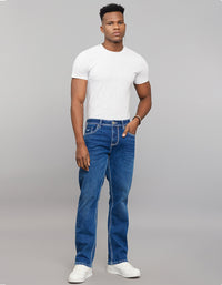 Medium Blue 5 Pocket Midrise, Comfort And Straight Fit Stretch Jeans