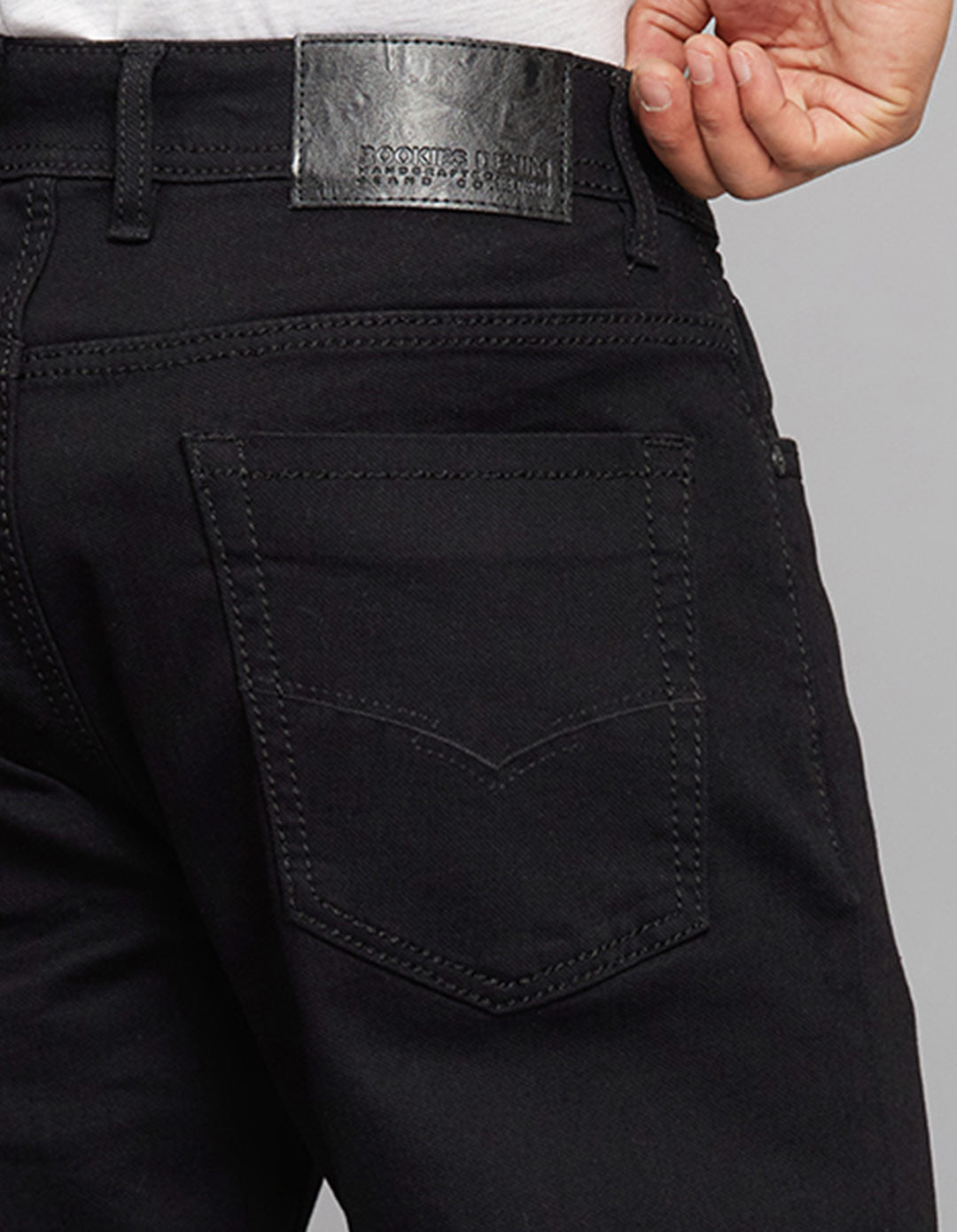 Black 5 Pocket Cropped Mid Rise, Comfort & Straight Fit Stretch Jeans