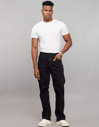 Black 5 Pocket Midrise, Comfort And Straight Fit Stretch Jeans