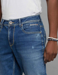 Medium Blue 5 Pocket Midrise, Comfort And Straight Fit Stretch Jeans