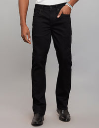 Black 5 Pocket Mid Rise Loose Boot Leg Stretch Jeans