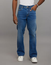 Medium Blue 5 Pocket Midrise Loose Fit Stretch Jeans