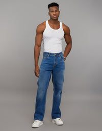 Medium Blue 5 Pocket Midrise Loose Fit Stretch Jeans