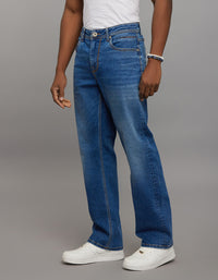 Medium Blue 5 Pocket Midrise Loose Fit Stretch Jeans