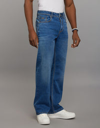 Medium Blue 5 Pocket Midrise Loose Fit Stretch Jeans