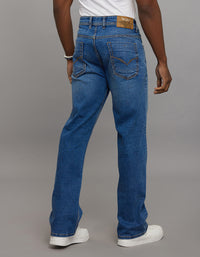 Medium Blue 5 Pocket Midrise Loose Fit Stretch Jeans