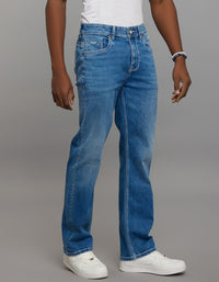 Medium Blue 5 Pocket Midrise Loose Fit Stretch Jeans