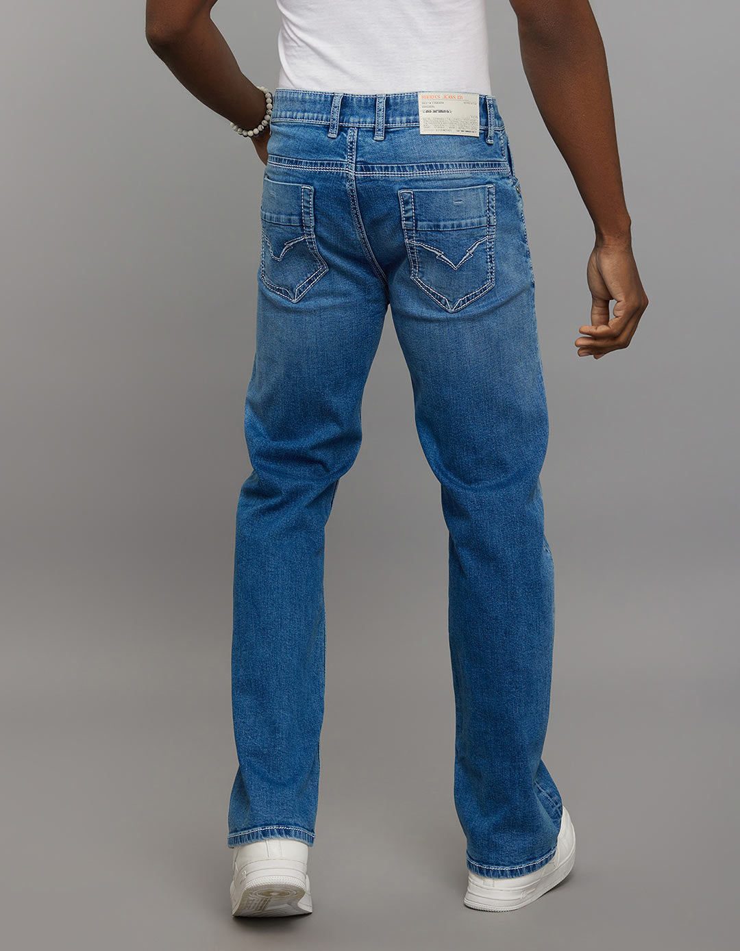 Medium Blue 5 Pocket Midrise Loose Fit Stretch Jeans