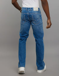 Medium Blue 5 Pocket Midrise Loose Fit Stretch Jeans