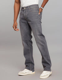 Grey 5 Pocket Midrise, Comfort And Straight Fit Stretch Jeans