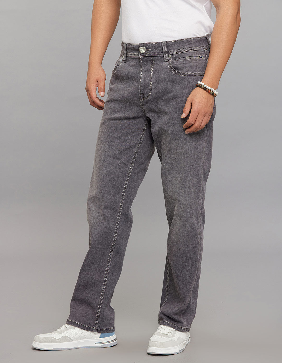Grey 5 Pocket Midrise, Comfort And Straight Crop Length Stretch Jeans