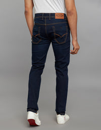 Dark Blue 5 Pocket Mid-Rise Slim Straight Fit Knit Jeans