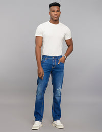 Medium Blue 5 Pocket Midrise, Comfort And Straight Fit Stretch Jeans