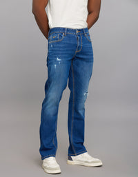 Medium Blue 5 Pocket Midrise, Comfort And Straight Fit Stretch Jeans