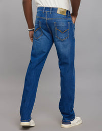 Medium Blue 5 Pocket Midrise, Comfort And Straight Fit Stretch Jeans