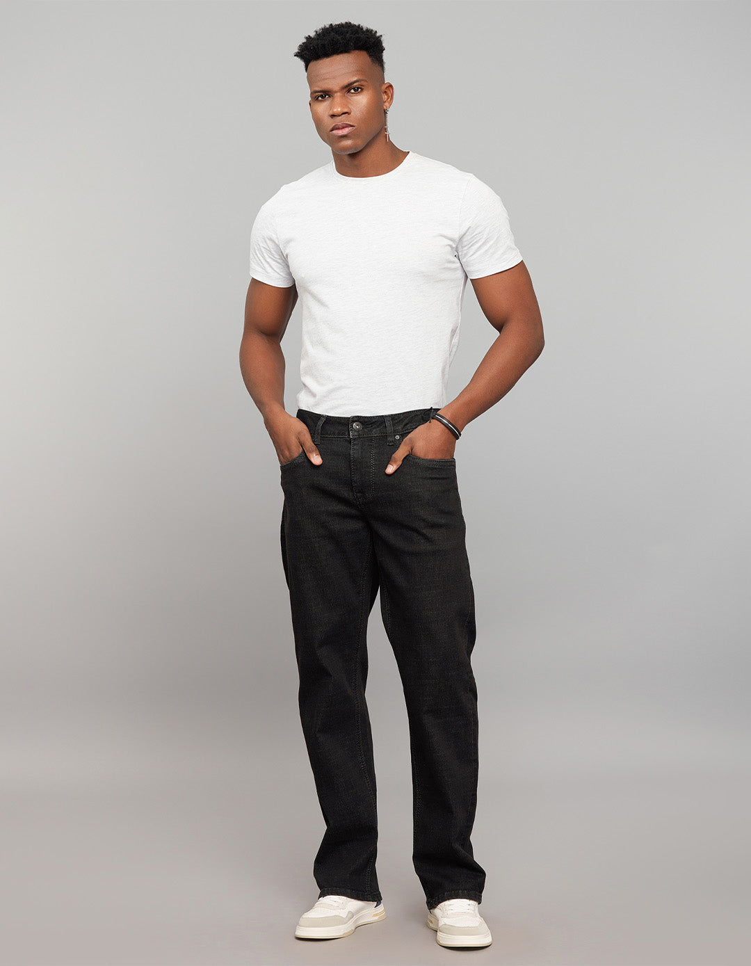Dark Grey 5 Pocket Midrise, Comfort And Straight Fit Stretch Jeans