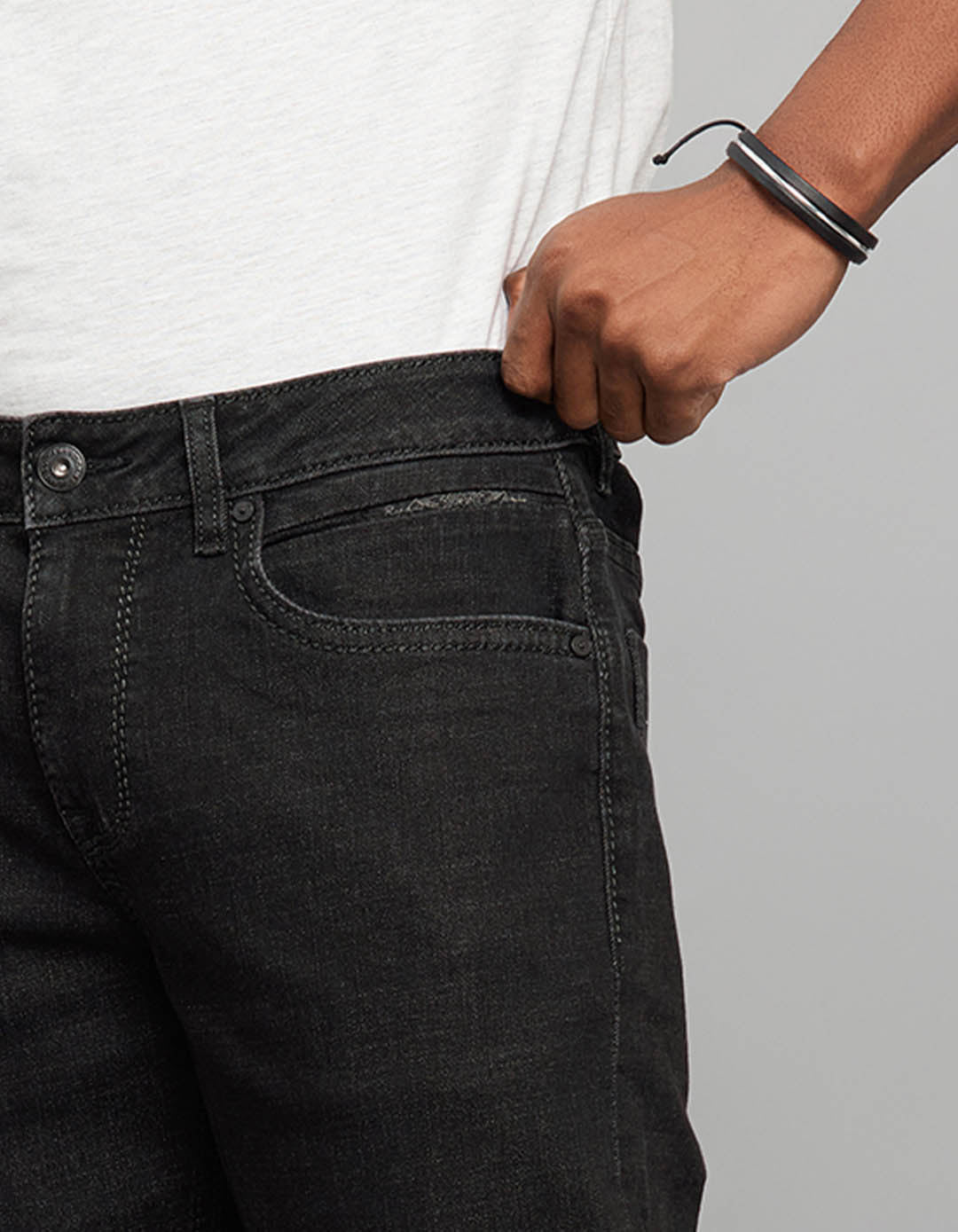 Dark Grey 5 Pocket Midrise, Comfort And Straight Fit Stretch Jeans