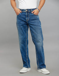 Medium Blue 5 Pocket Midrise, Comfort And Straight Crop Length Stretch Jeans