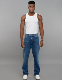 Medium Blue 5 Pocket Midrise, Comfort And Straight Fit Stretch Jeans