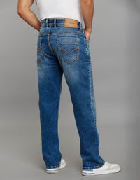 Medium Blue 5 Pocket Midrise, Comfort And Straight Crop Length Stretch Jeans