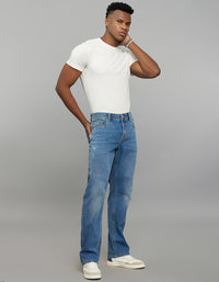 Medium Blue 5 Pocket Midrise, Comfort And Straight Fit Stretch Jeans