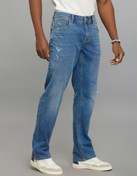 Medium Blue 5 Pocket Midrise, Comfort And Straight Fit Stretch Jeans