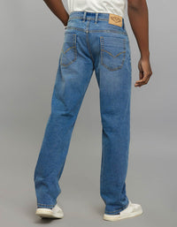 Medium Blue 5 Pocket Midrise, Comfort And Straight Fit Stretch Jeans