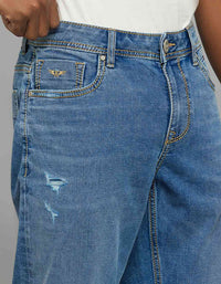 Medium Blue 5 Pocket Midrise, Comfort And Straight Fit Stretch Jeans